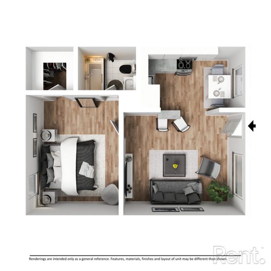 a floor plan of a two bedroom apartment at The Flamingo Apartments
